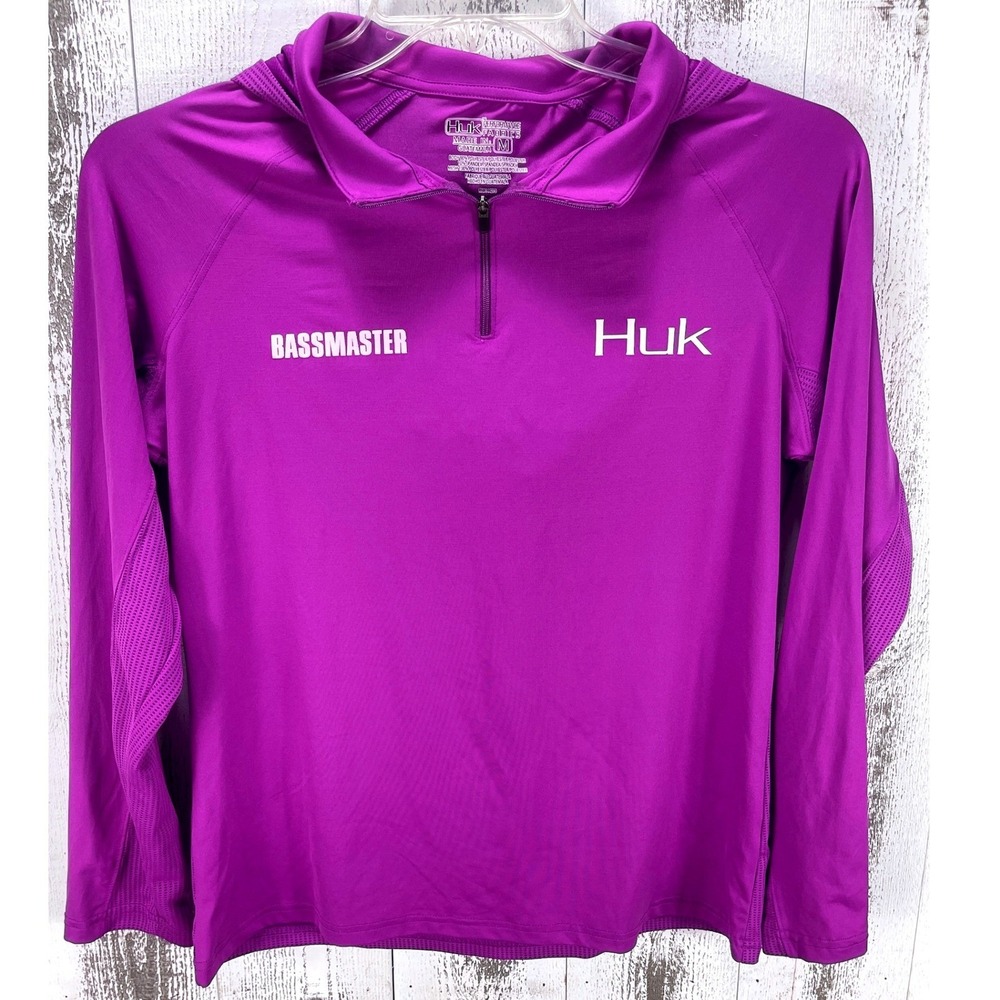 Huk Bassmaster Performance Hoodie Womens Medium Purple Quarter Zip Fishing Shirt